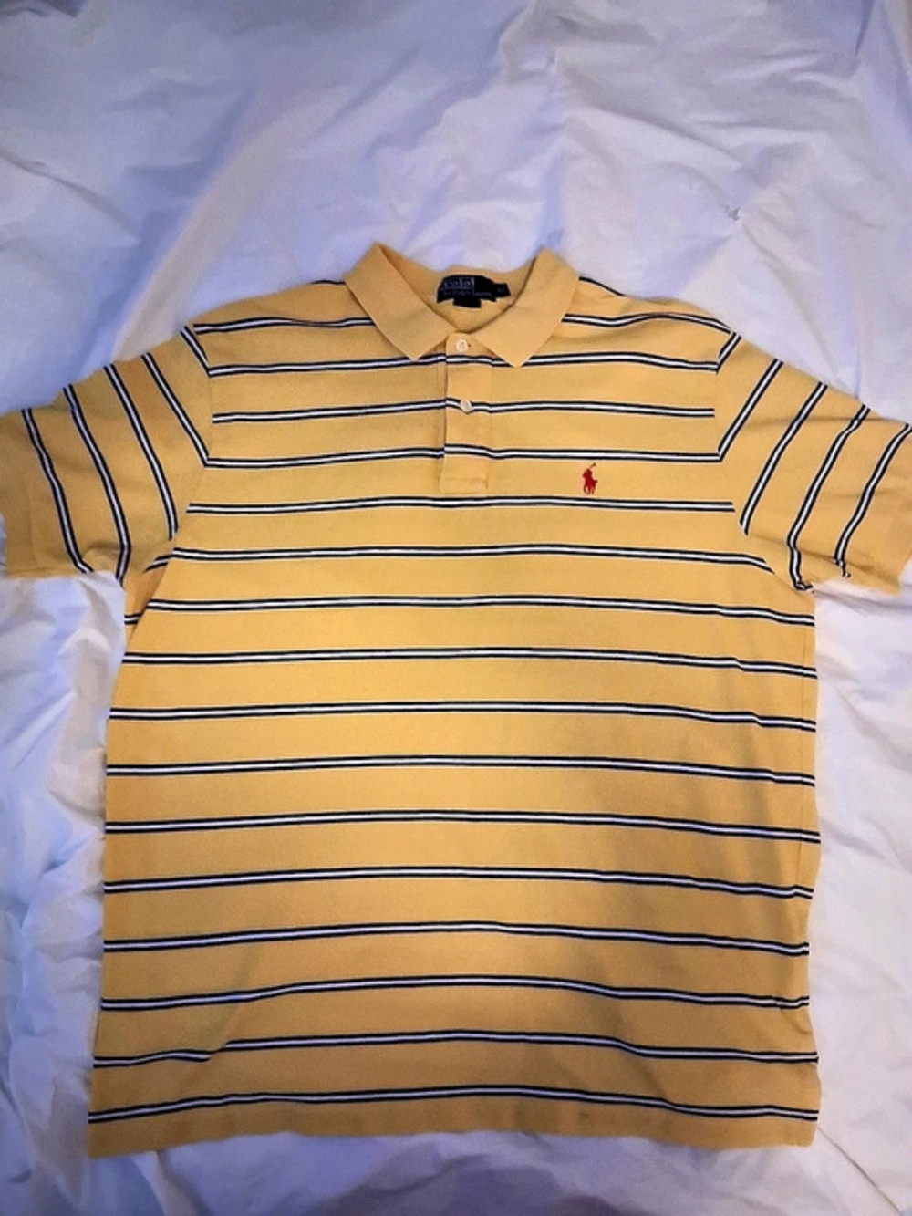 Polo Ralph Lauren Striped Cotton Mesh Polo Shirt Yellow & Blue XL